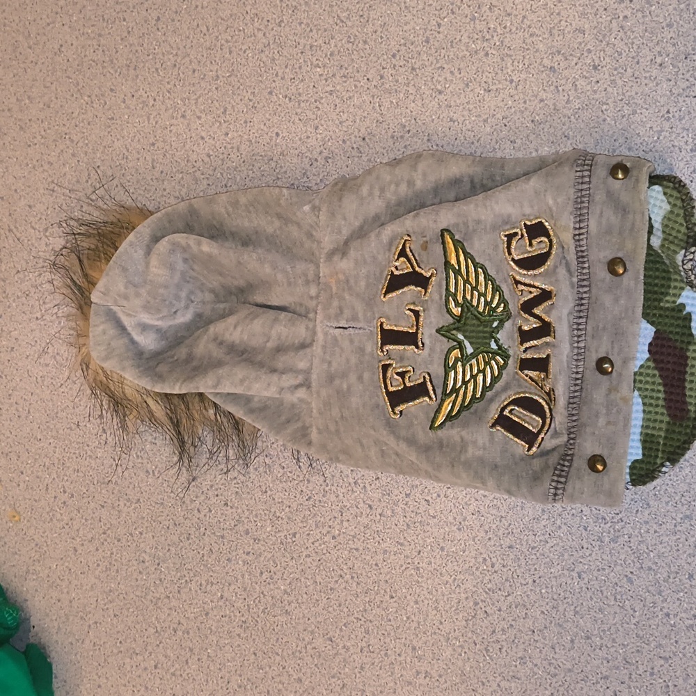 MM Brand Fly Dawg Grey Velour Dog Hoodie With Wings-Size XX-Small-NWOT